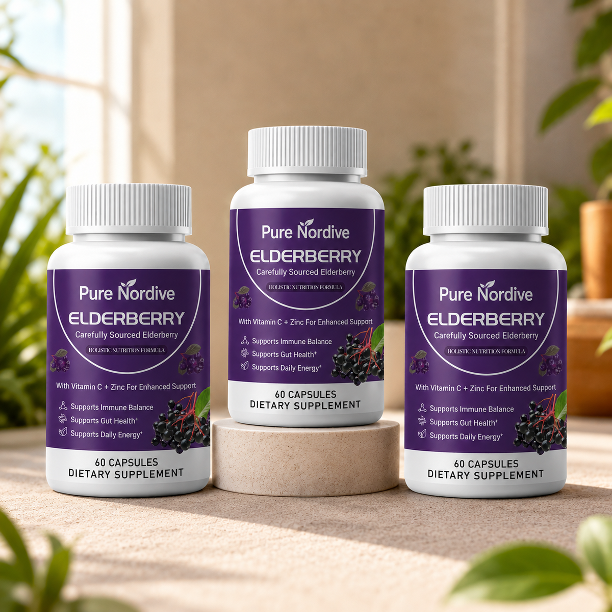 Pure Nordive Elderberry með yllisberjum og næringarupplýsingum